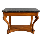 French console from the 19th century in cherry wood and black marble, with claw feet.
