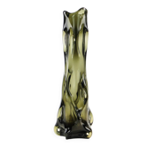Mid-century modern vase, olive glass, Poland, 1970s