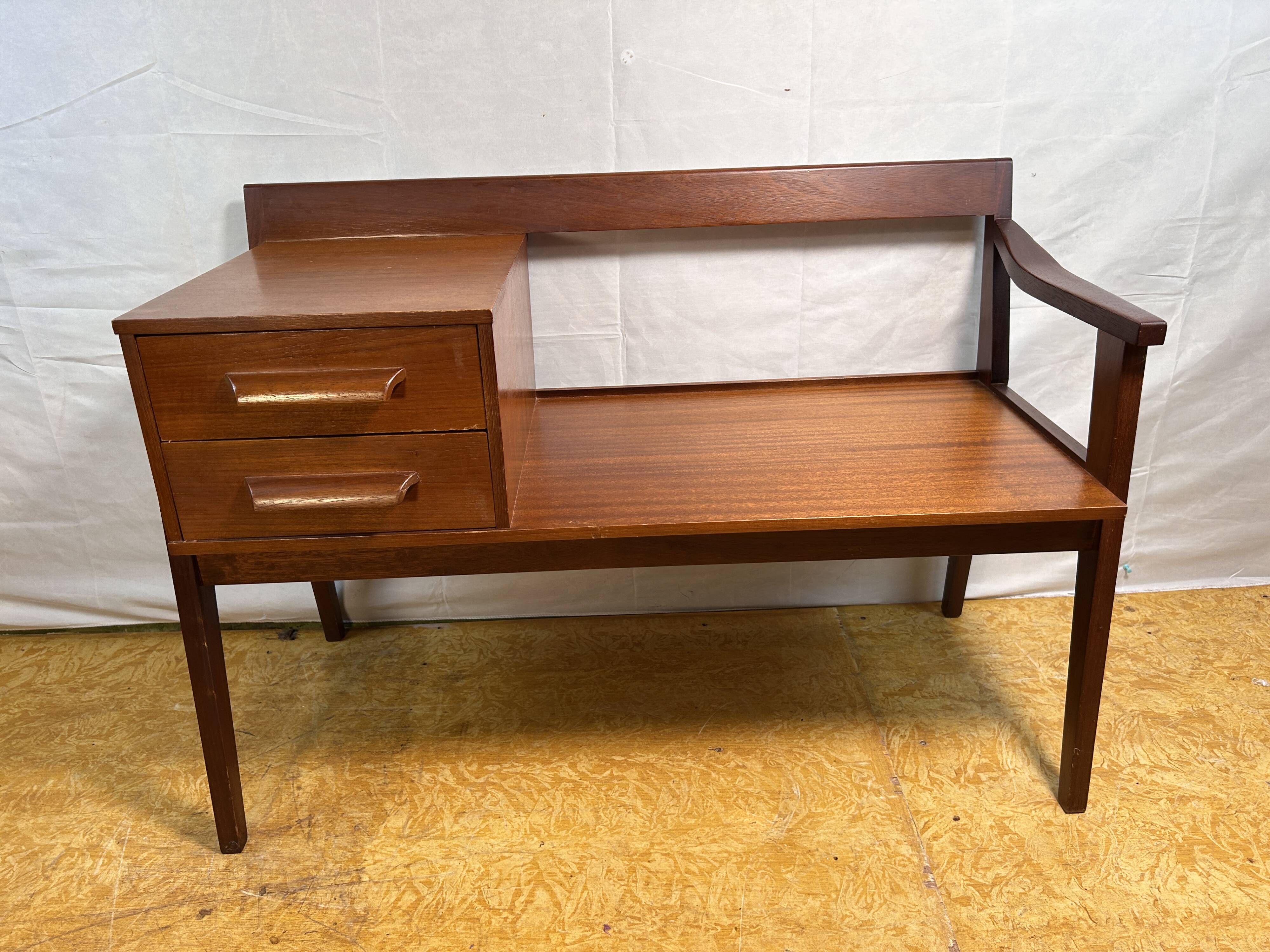 Mid-Century Retro Vintage Teak Telephone Seat by Chippy