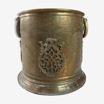 Engraved brass pot cover