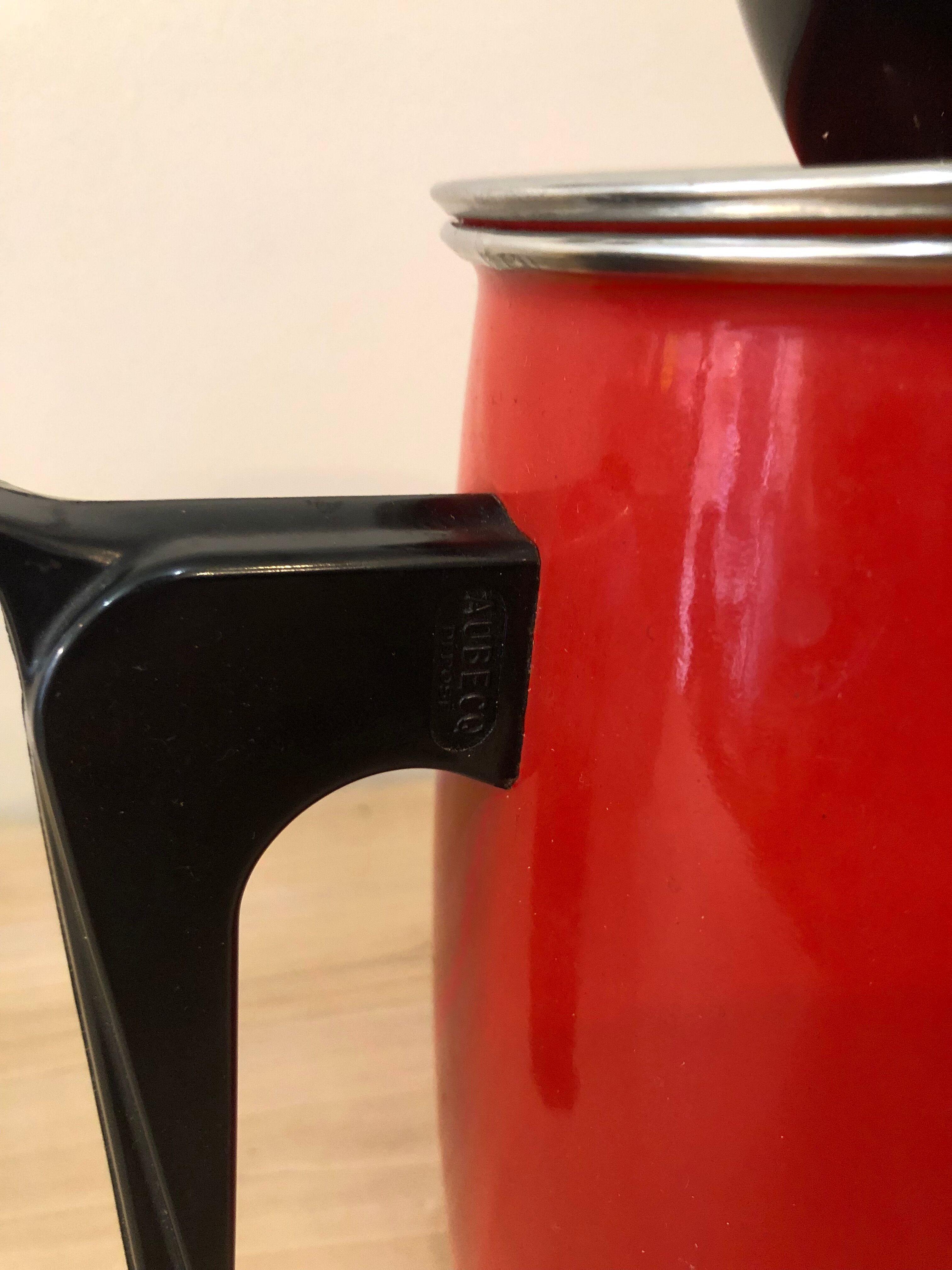 Red enamel coffee maker with filter