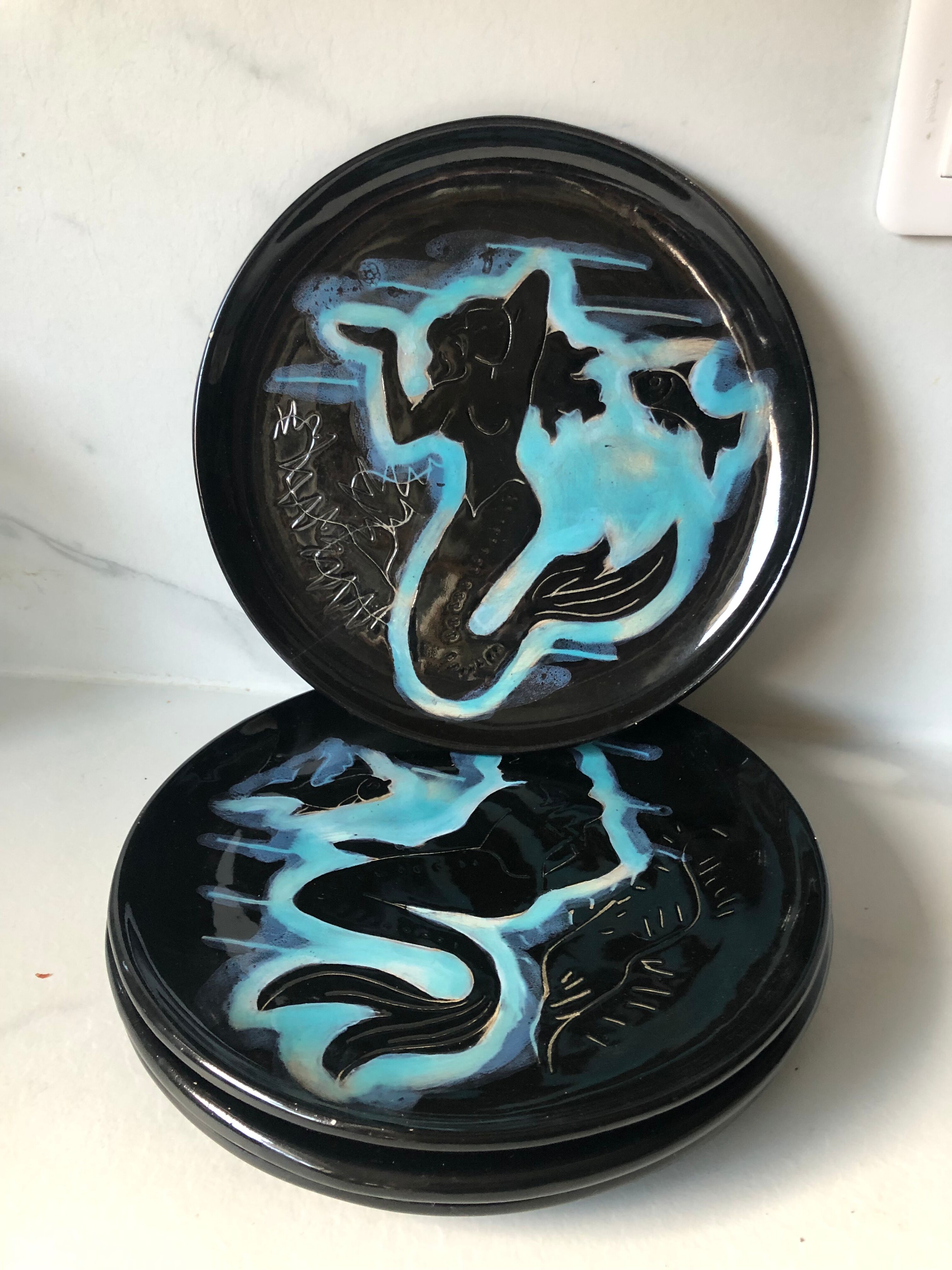 Four plates Vallauris the mermaids