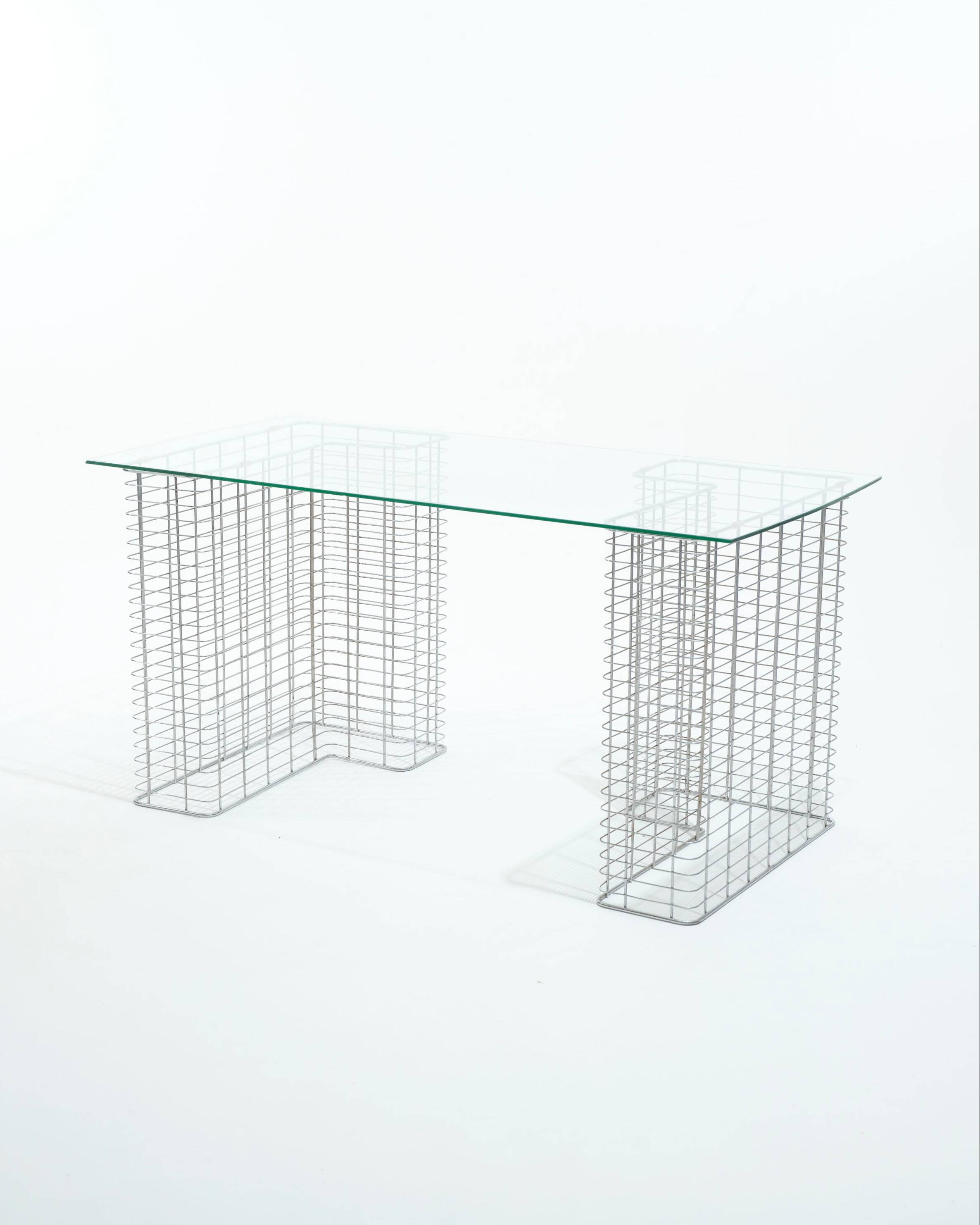 Wire glass and metal desk, terence conran, 1980s