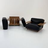 Pair of black leather "Pianura" armchairs by Mario Bellini for Cassina, 1970