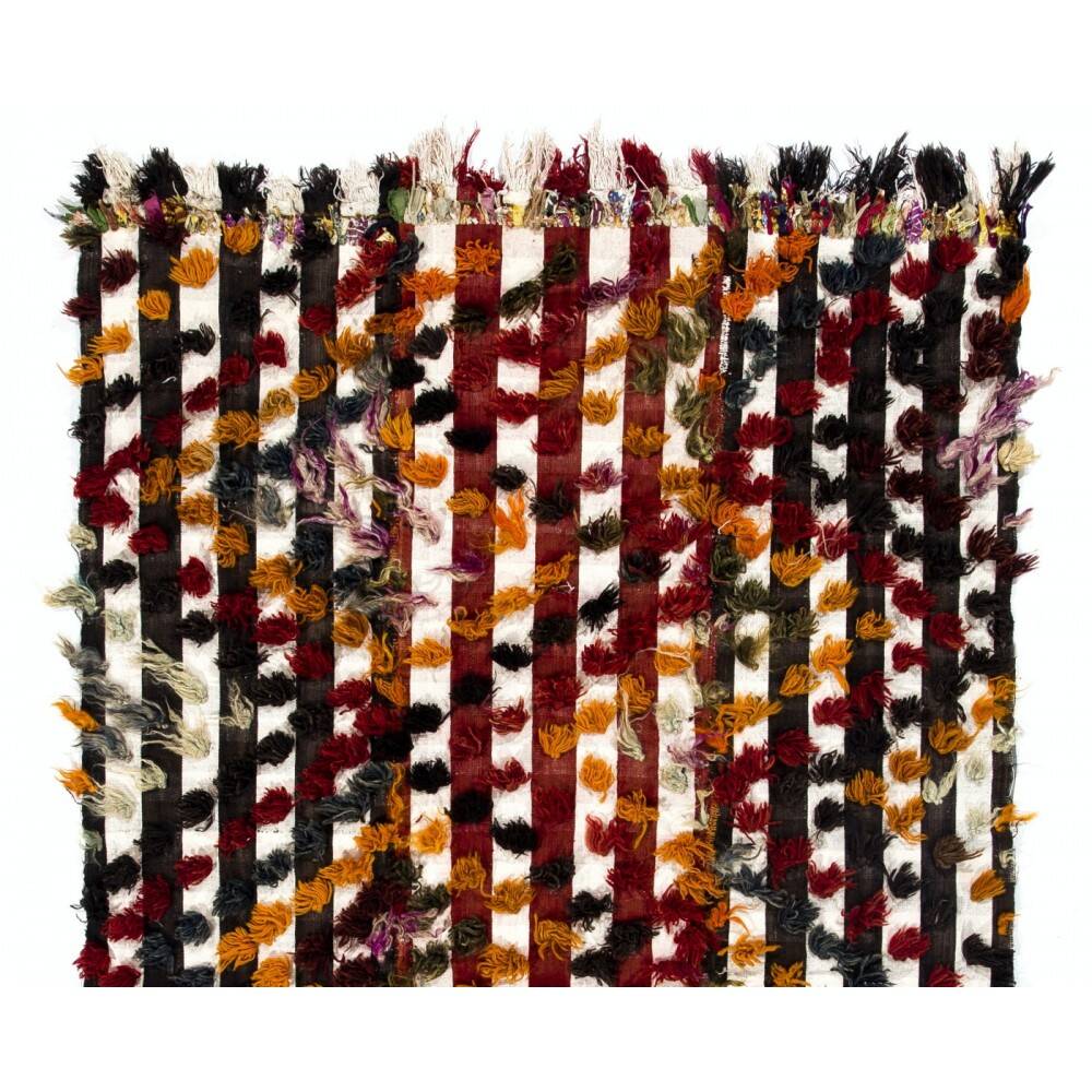 Vintage Handwoven Central Anatolian Kilim Rug with Colorful Pom Poms