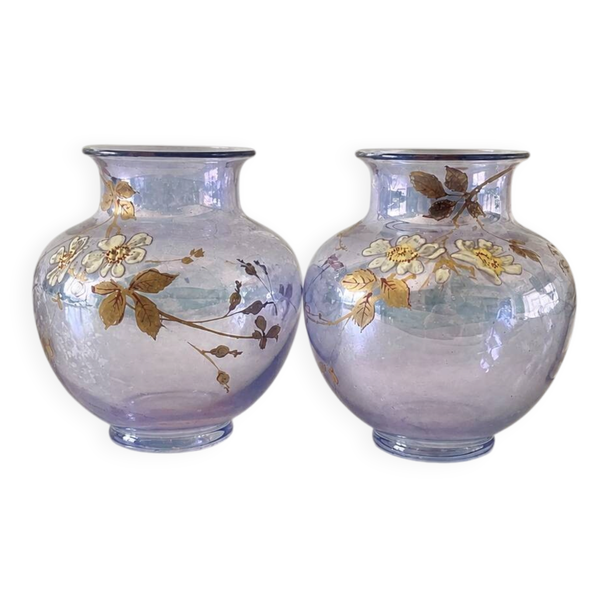Paire de petits vases art nouveau decor floral émaillé