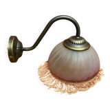 Antique Swan Neck Wall Lamp Gold Metal + Vintage Pink Glass Dome