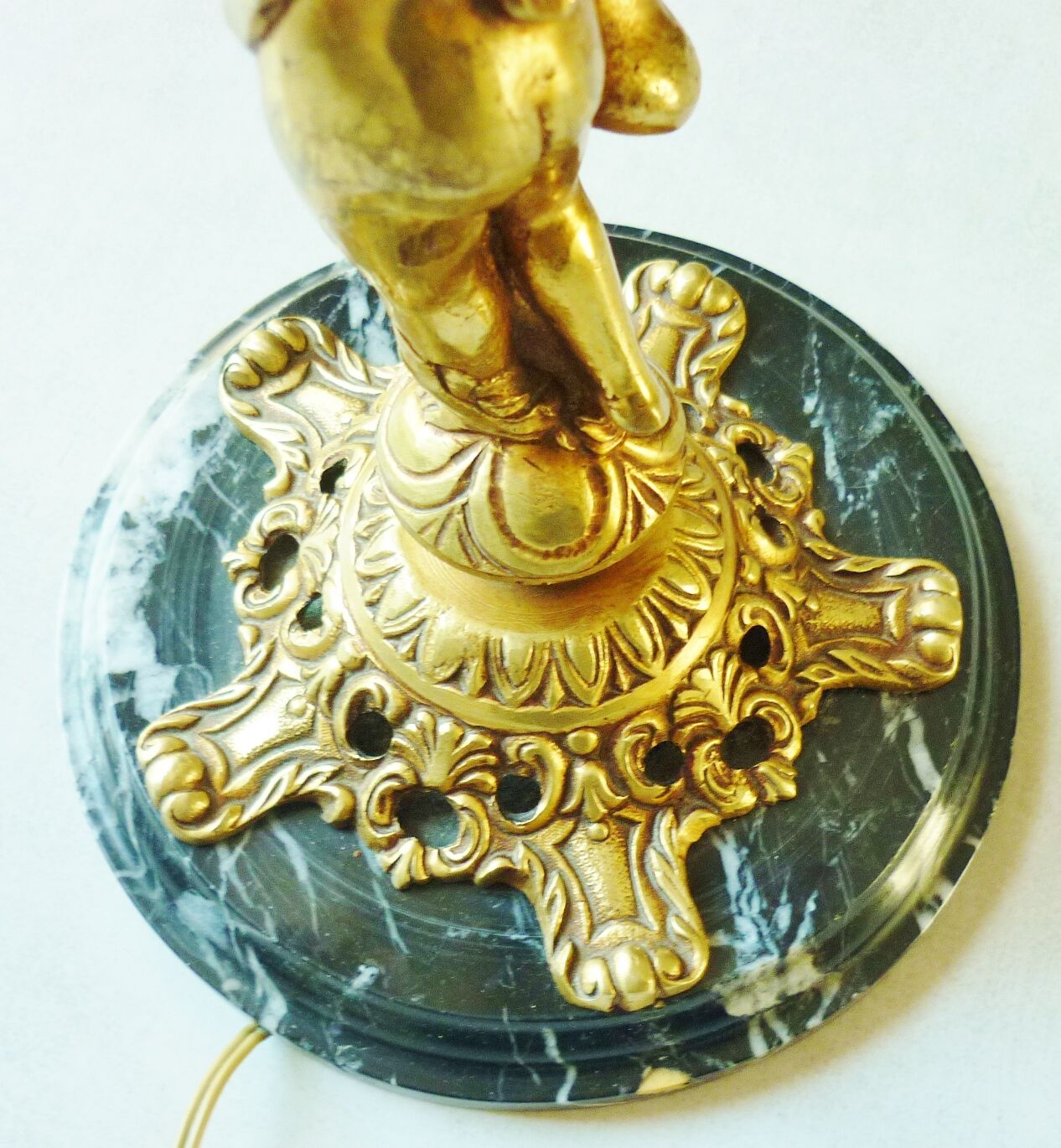 Candelabra, 6-pointed candlestick, marble, bronze, putti decoration, putto