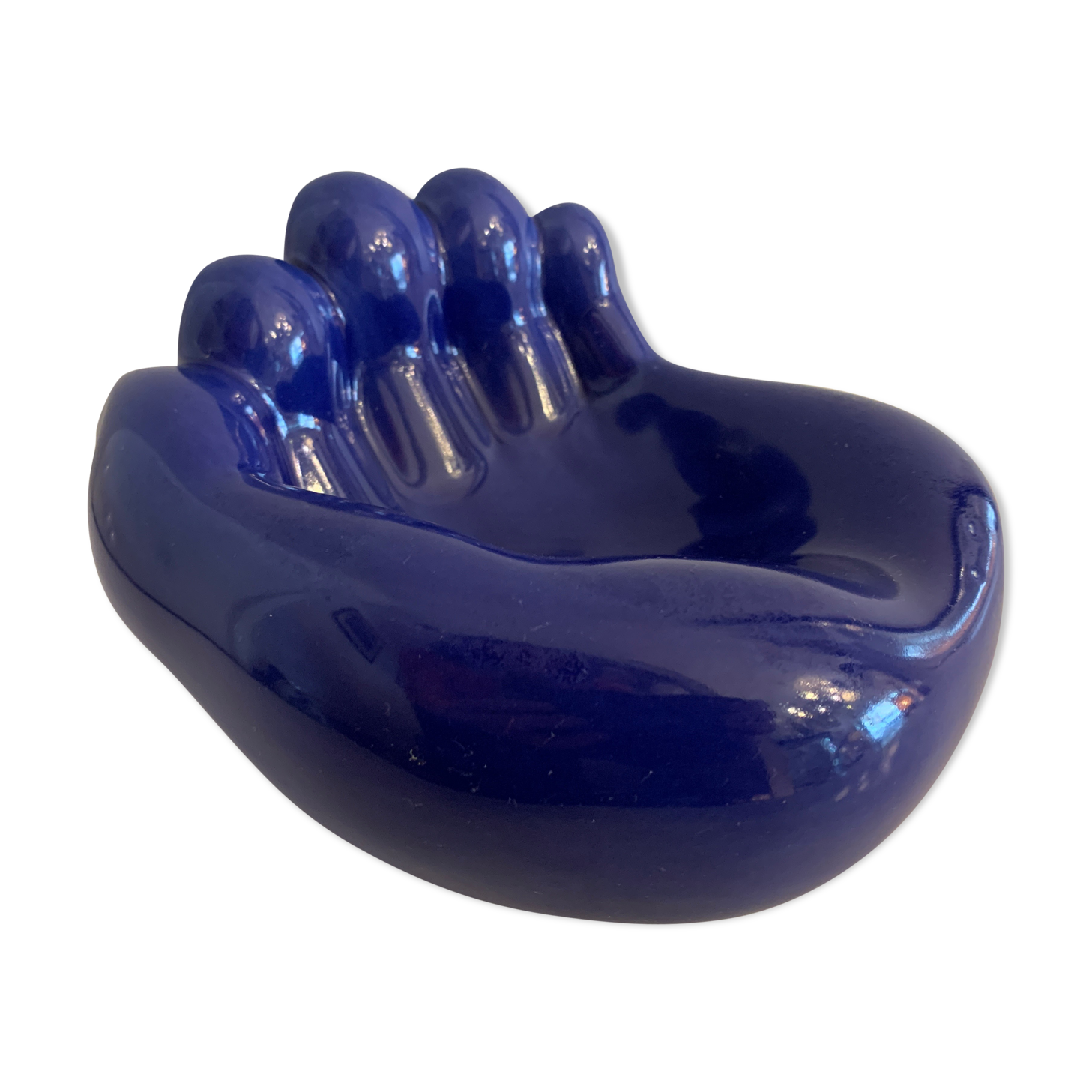 Ceramic ashtray, blue hand shape