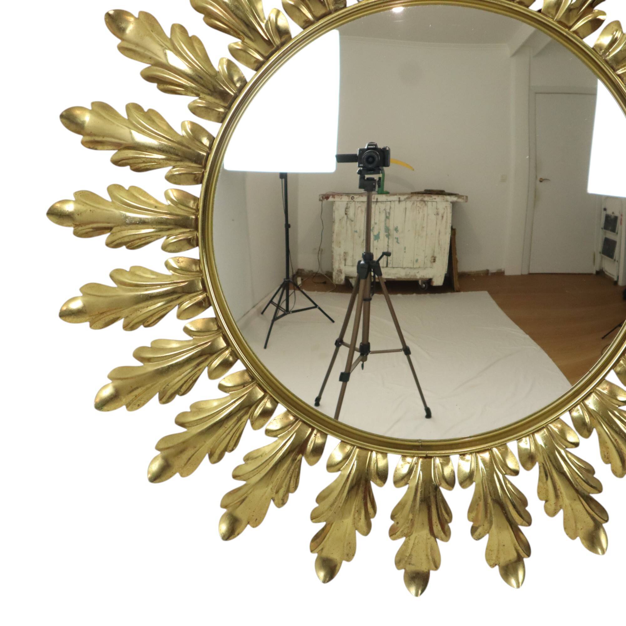 Mid Century Copper Plated Metal Sun Mirror Deknudt Convex 50cm