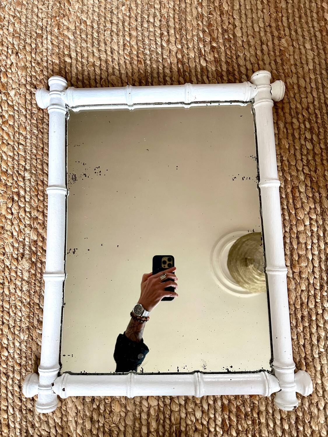 Large bamboo-style wooden mirror