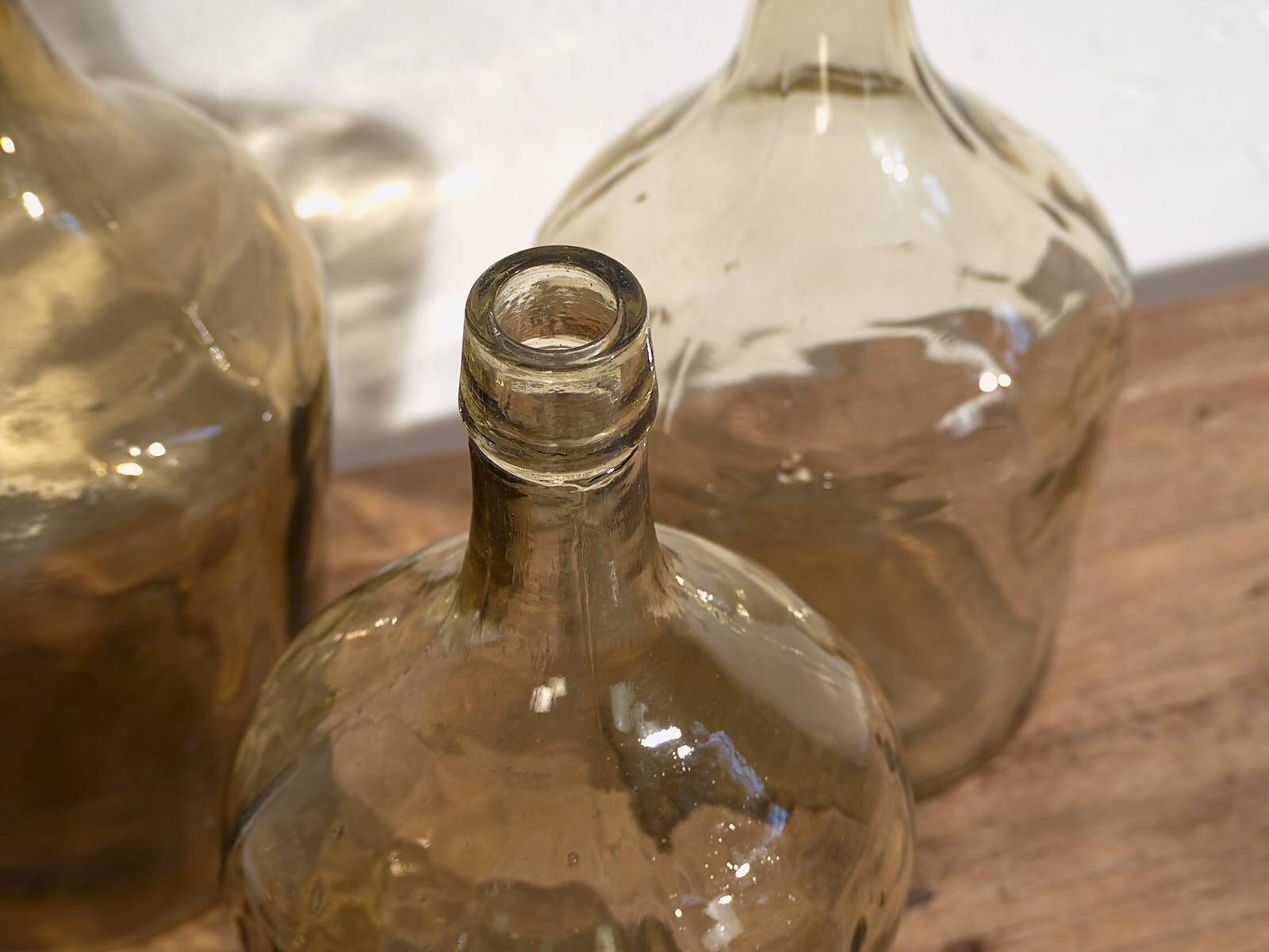 Antique brown demijohns (circa 1920). 3-piece set #13