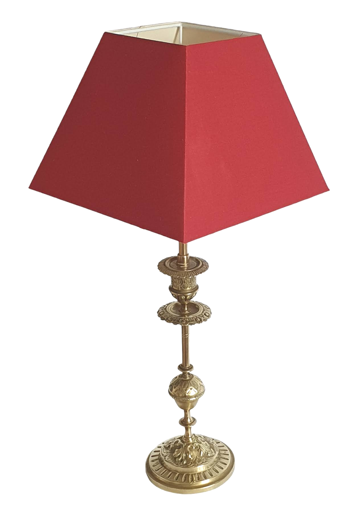 Duo de lampes en laiton abat-jour rouge