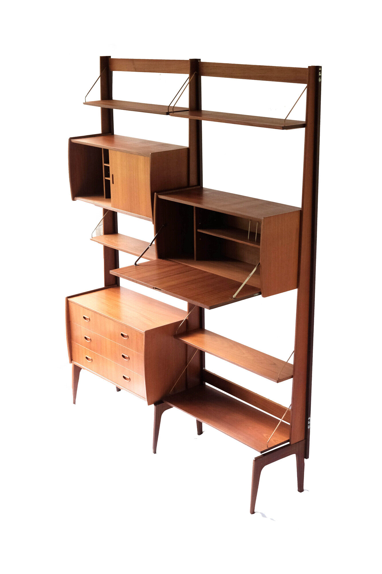 Free standing teak wall unit by Torbjorn Afdal for Bruksbo Tyristrand, 2 Modules, Norway 1960's