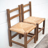 Pair of wooden and straw chairs