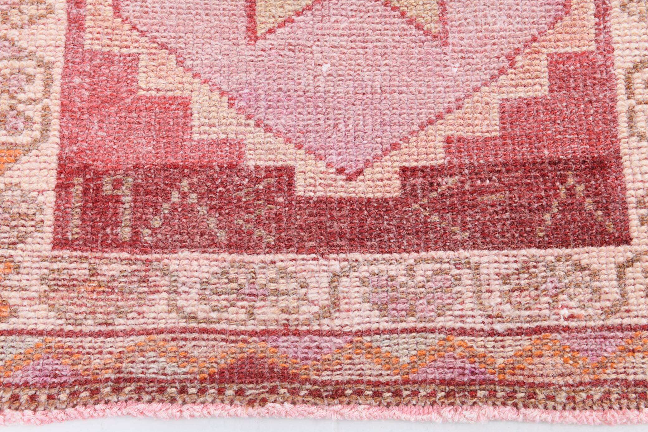 3x13 Rug For Kitchen Red Beige Oushak Vintage Runner Rug, 83x386Cm
