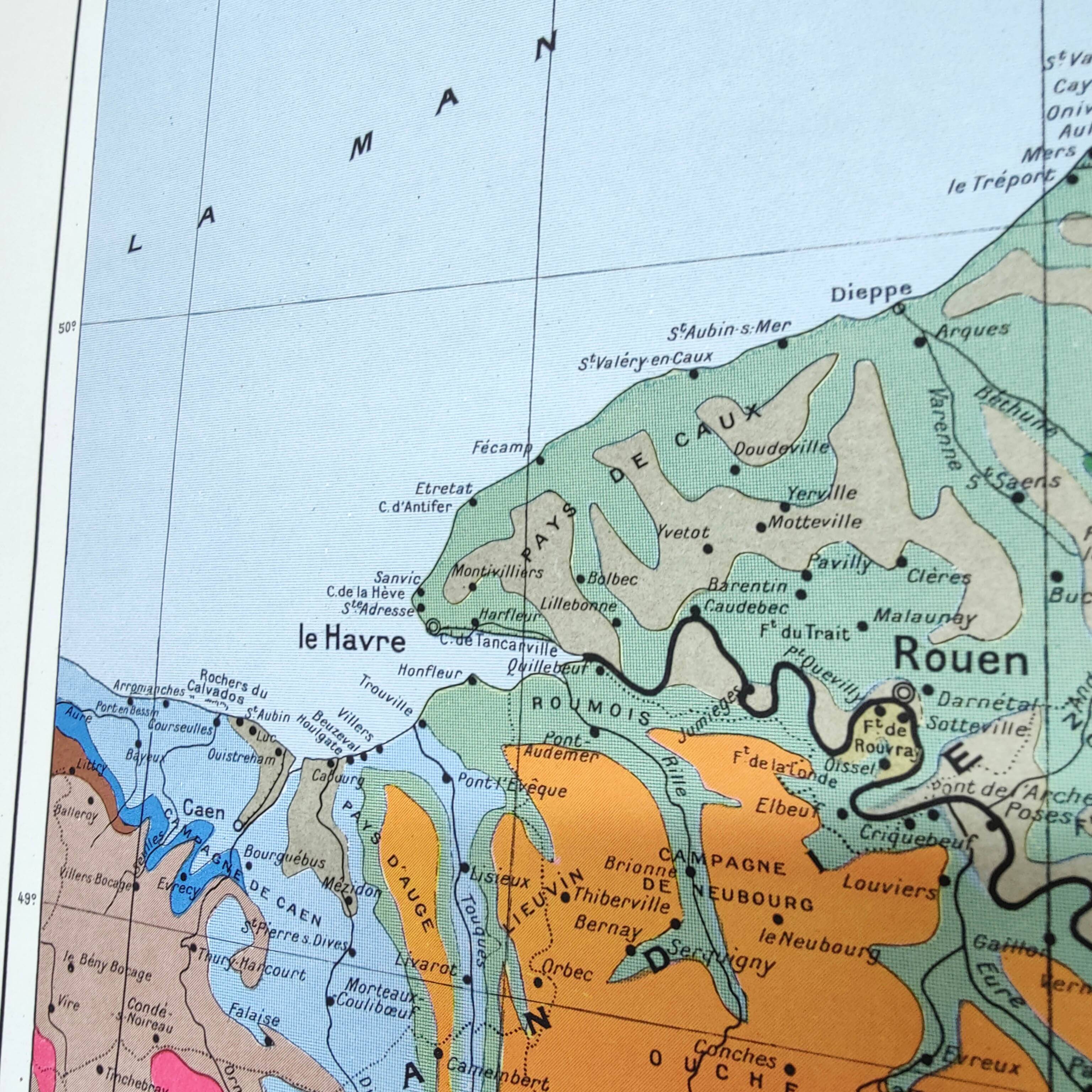 Old map of France Paris basin 43x43cm from 1950