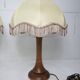 Pair of 1930s Art Deco bedside lamps with fringes, solid wood legs 52cm