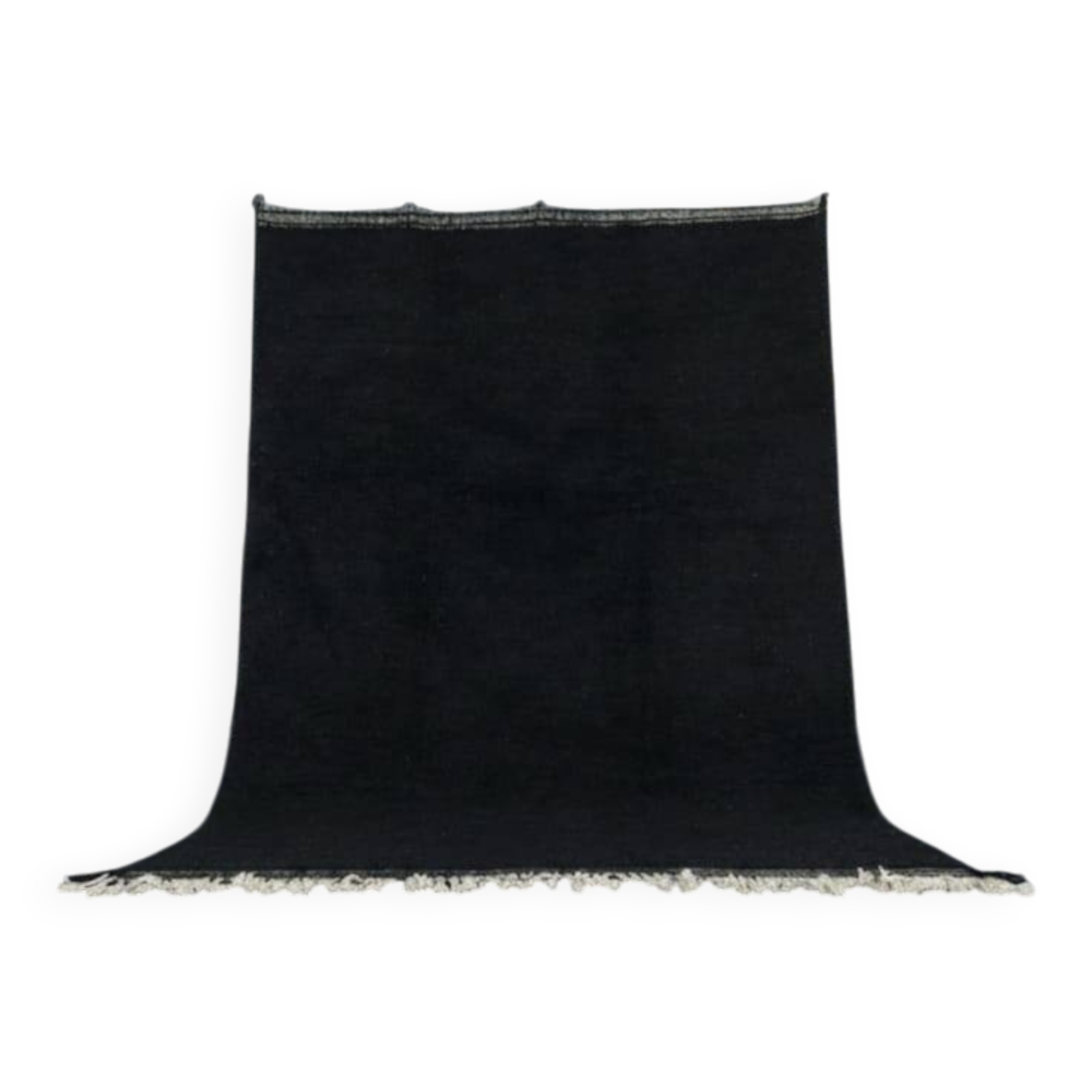 Simple black handmade wool rug 250cm x 150cm
