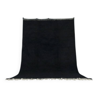 Simple black handmade wool rug 250cm x 150cm