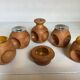 6 candle holders and a wooden vase Nopjes woodturning handmade