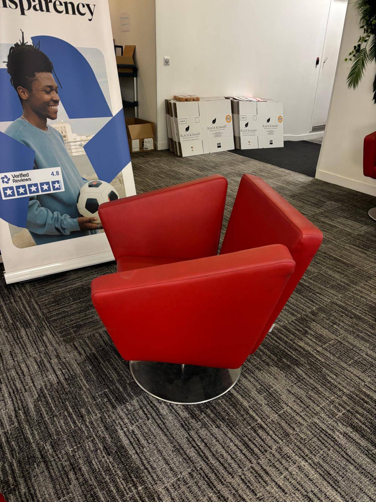 Space Age Design Swivel Chair – Red Leather & Chrome