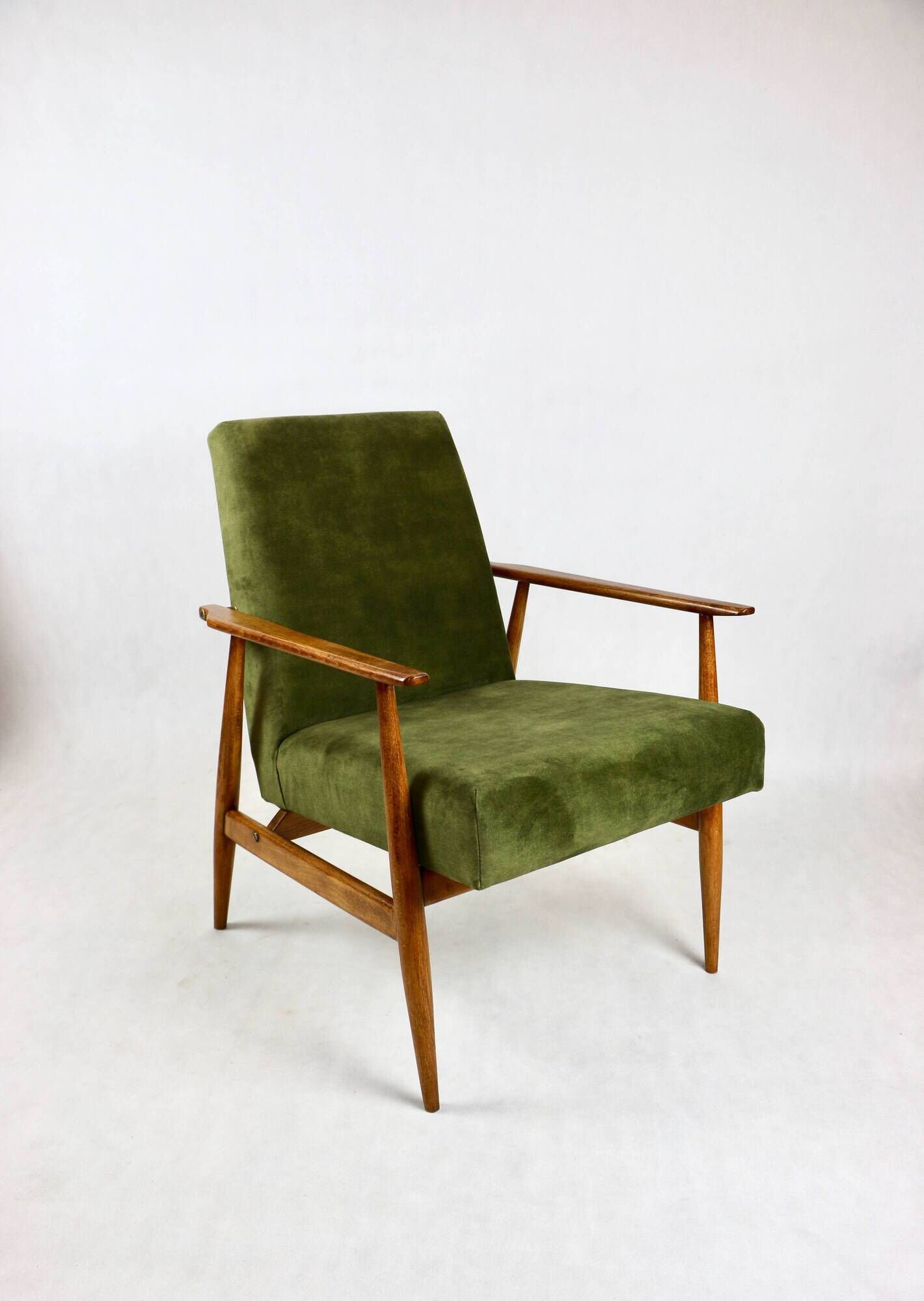 Armchair 'Lis', 1970s olive green design by Henryk Lis - natural wood