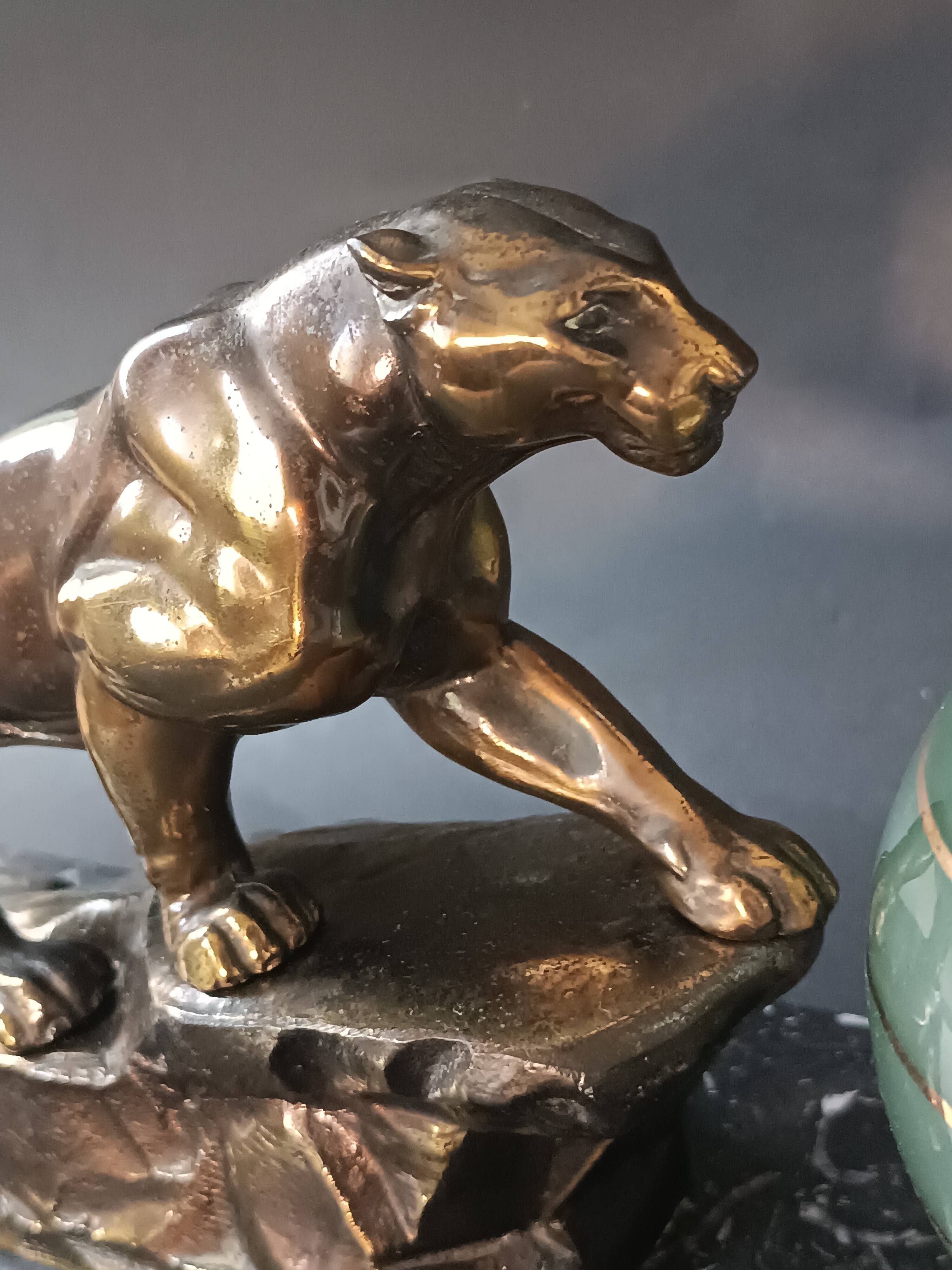 Panther desk lamp in spelter on a black and white marble base 1925