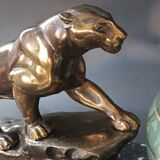 Panther desk lamp in spelter on a black and white marble base 1925