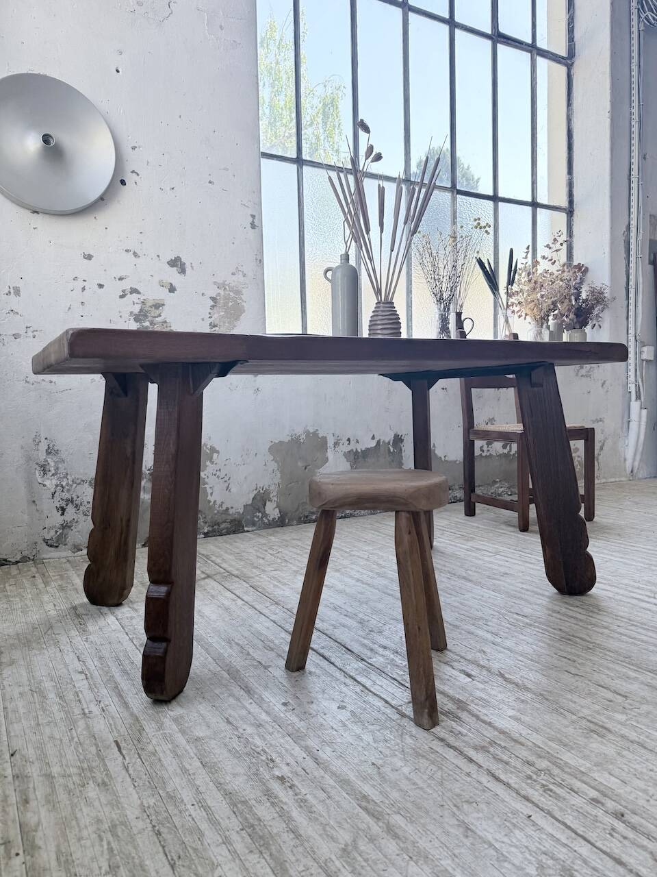 Brutalist oak table by De Puydt, Belgium 1970
