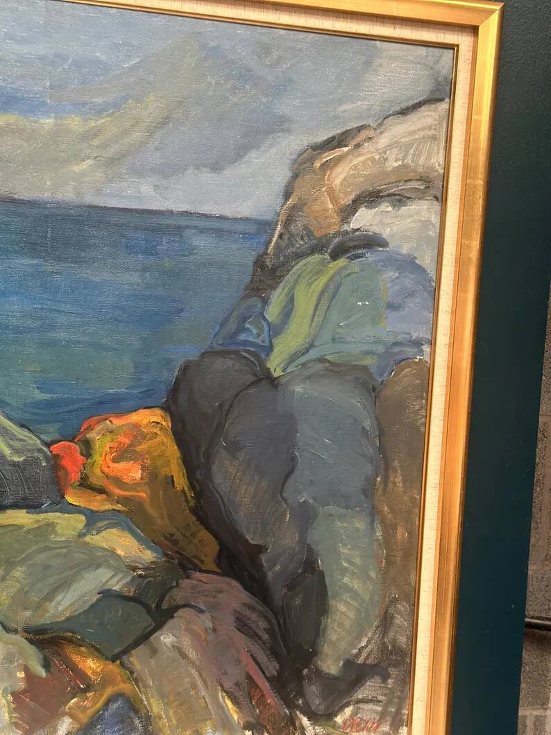 Large Original Swedish Oil on Canvas – “Storm Clouds Bohuslän” by Stig Delang – Signed – Vintage & Framed