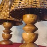 pair of Scandinavian bedside lamps in wicker wood, very good condition, 32x13