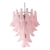 Contemporary Pink Frosted "Selle" Murano Glass Chandelier in Mazzega Style