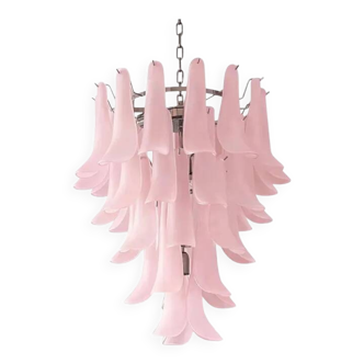 Contemporary Pink Frosted "Selle" Murano Glass Chandelier in Mazzega Style