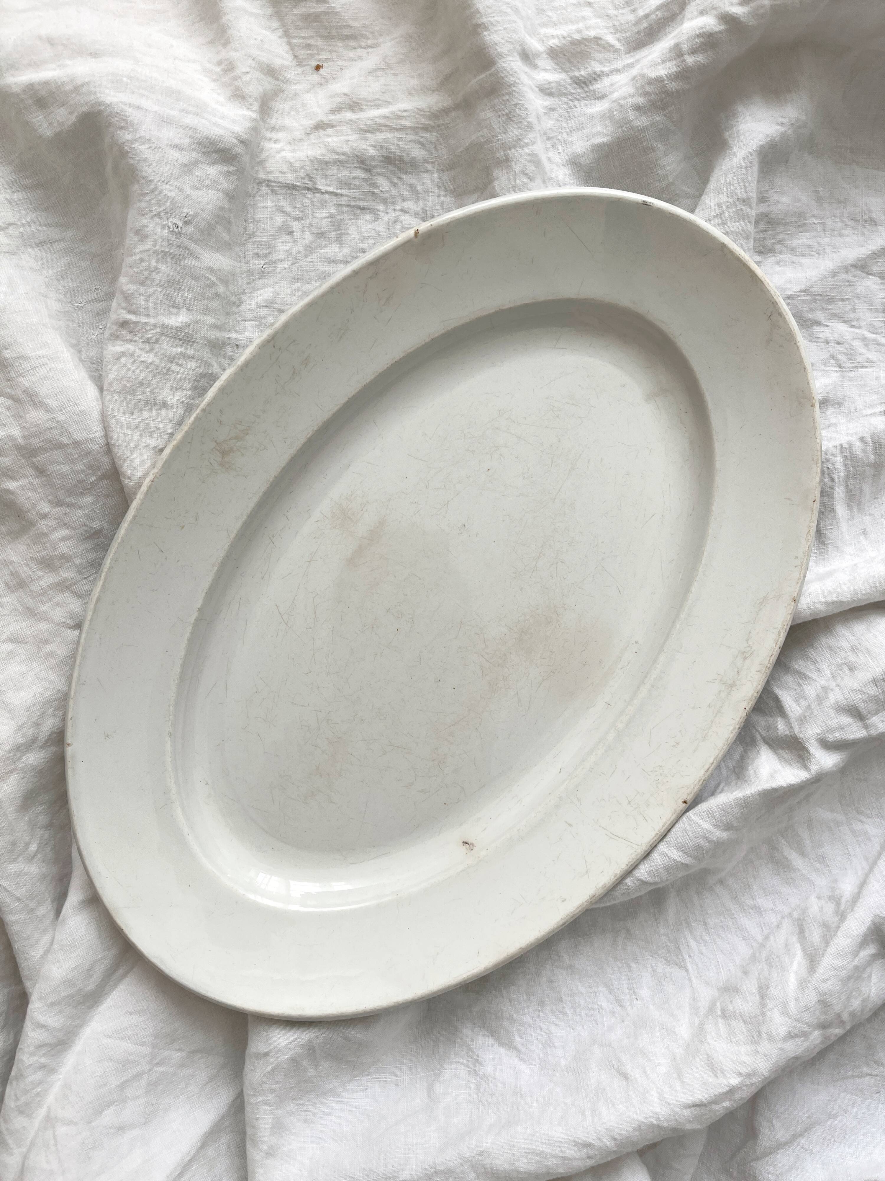 White oval ironstone dish from Creil and Montereau, late 19th century