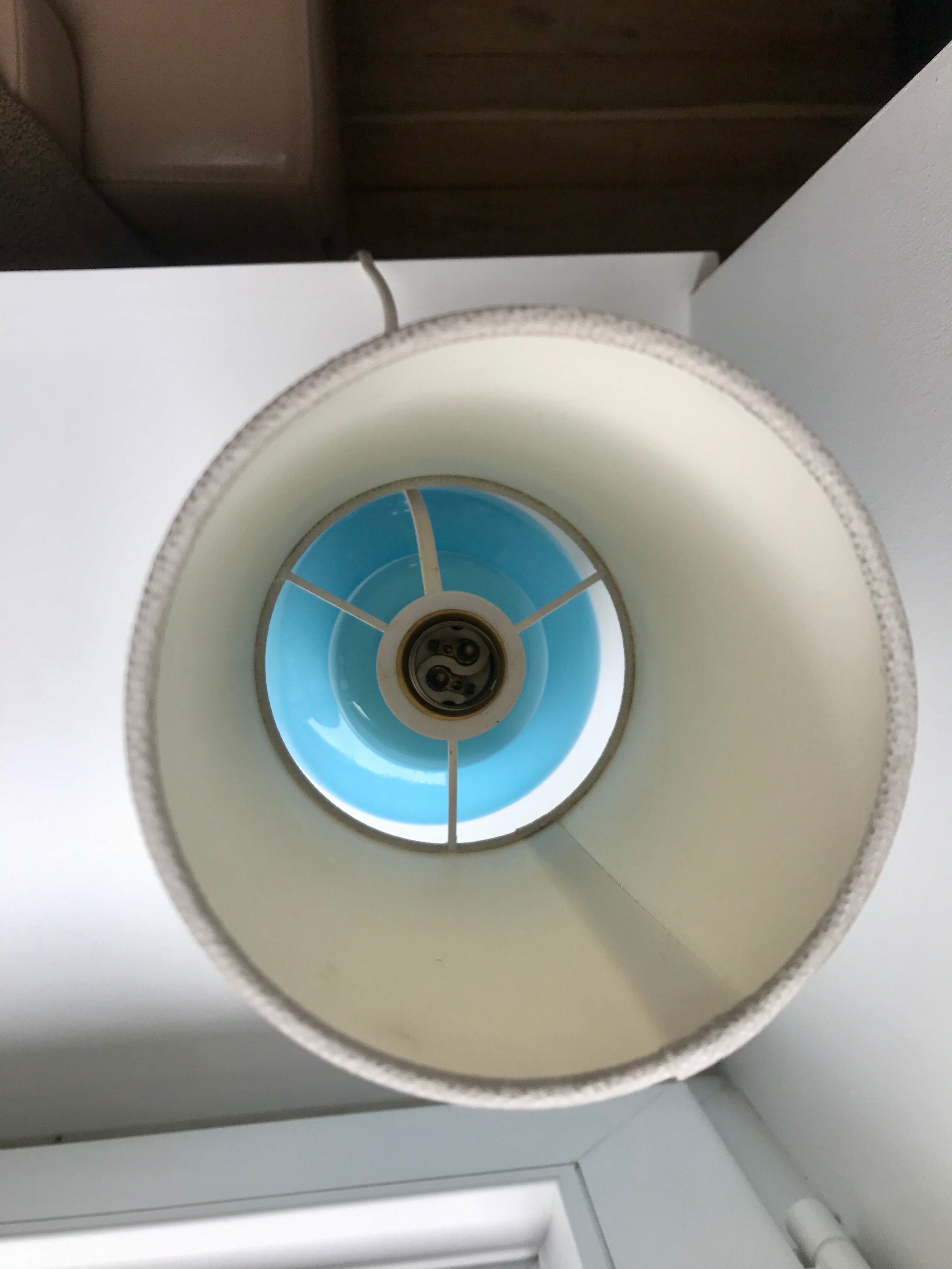 Lamp with blue opaline feet and textured conical lampshade 60s-70s