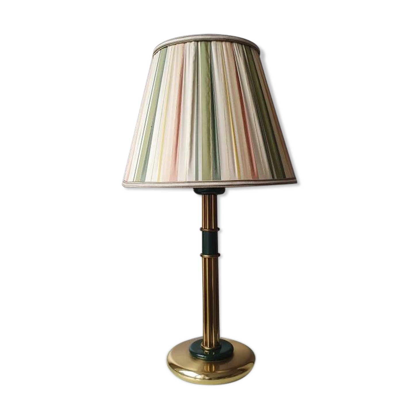 Brass lamp with pleated cap, 70s, Hollywood Regency