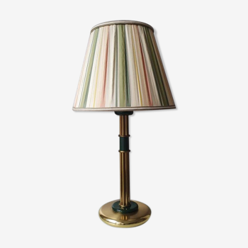Brass lamp with pleated cap, 70s, Hollywood Regency