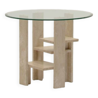 Table d'appoint en travertin de Willy Ballez, Belgique des années 1970.