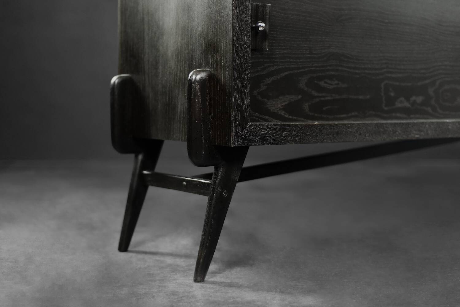 Mid-Century Modern Scandinavian Buffet in Dark Oak with Wooden and Metal Handles, 1960s