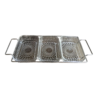 Plat à apéritif Duralex en verre et support chromé