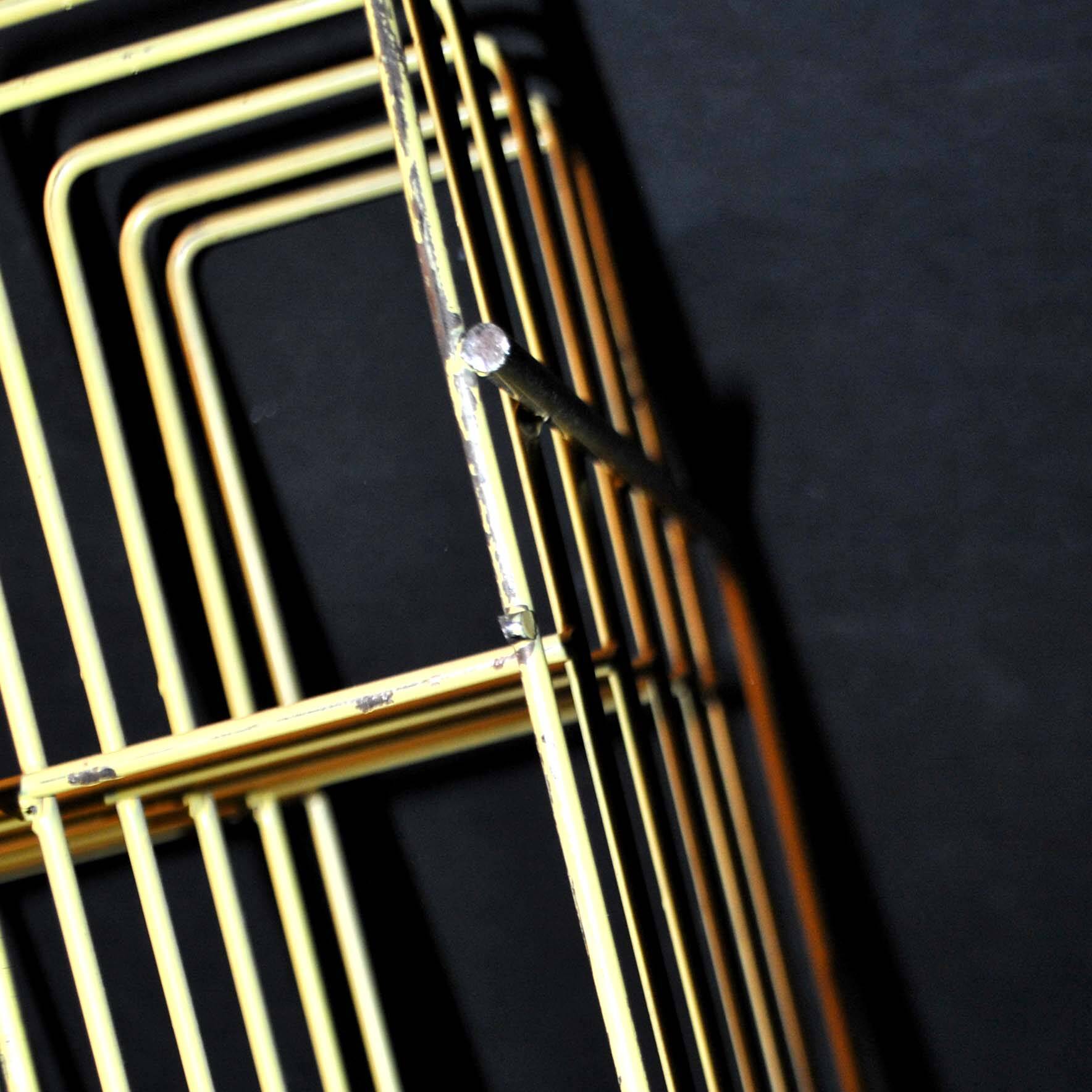 Vinyl record holder / graphic design magazines in yellow metal 1960-1970