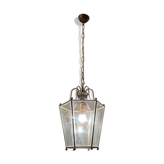 Bronze Glass Light Pendant Lantern, 1950s