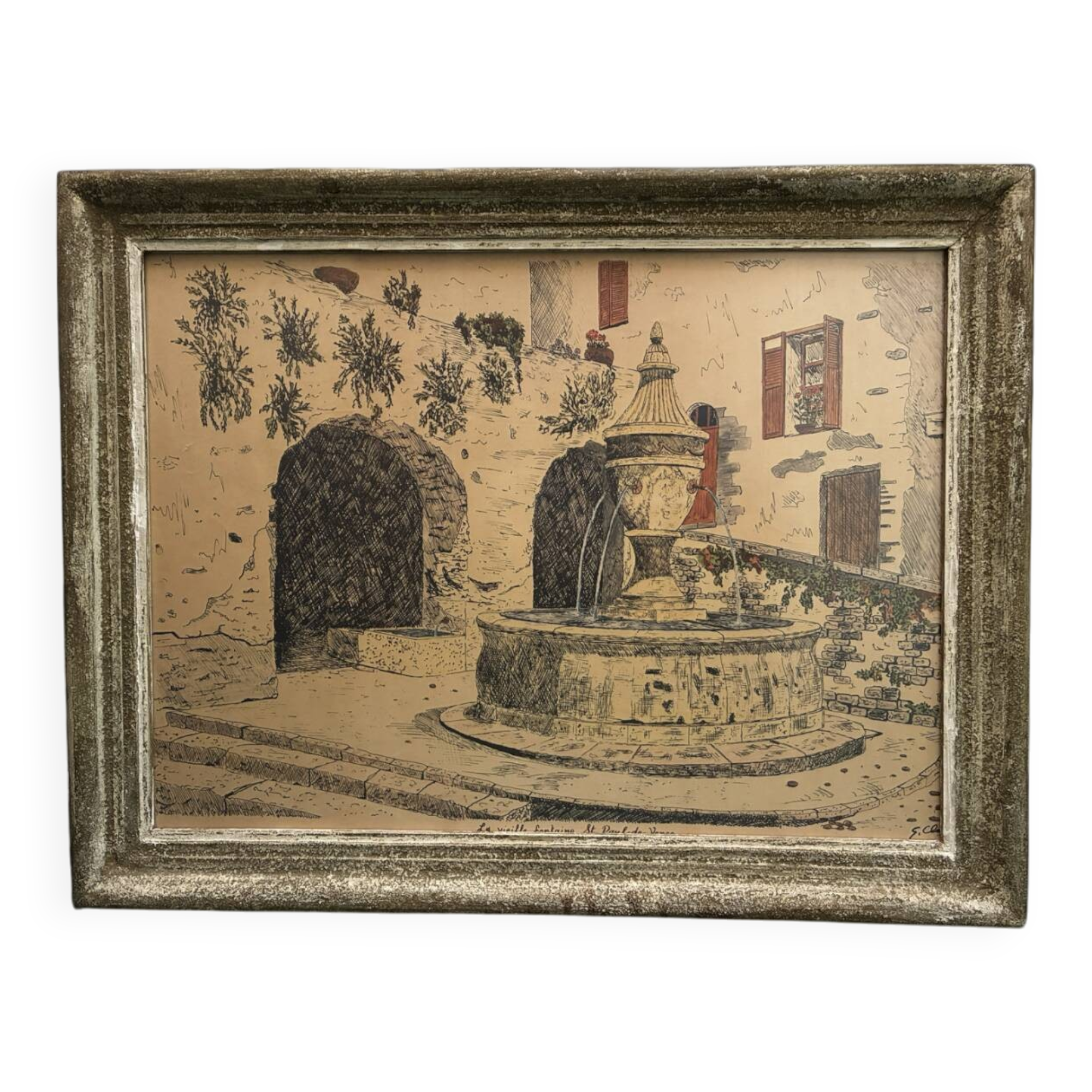 Painting Saint Paul de Vence, the old fountain, 20th century