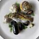 Vintage seafood barbotine dish