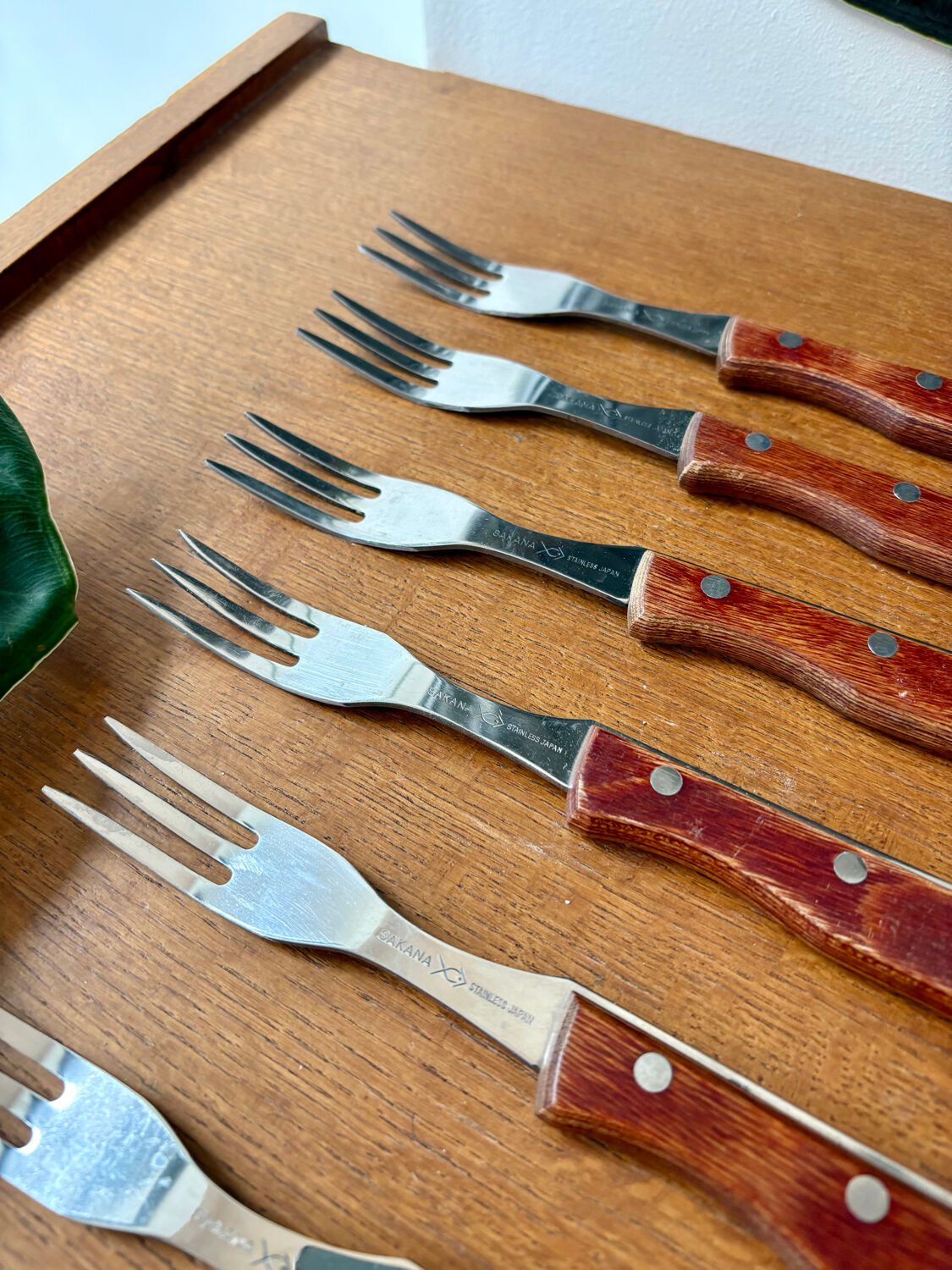 Set of 6 vintage japanese sakana forks – wooden handles