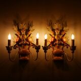 Pair of Italian hand-carved and painted wooden sconces