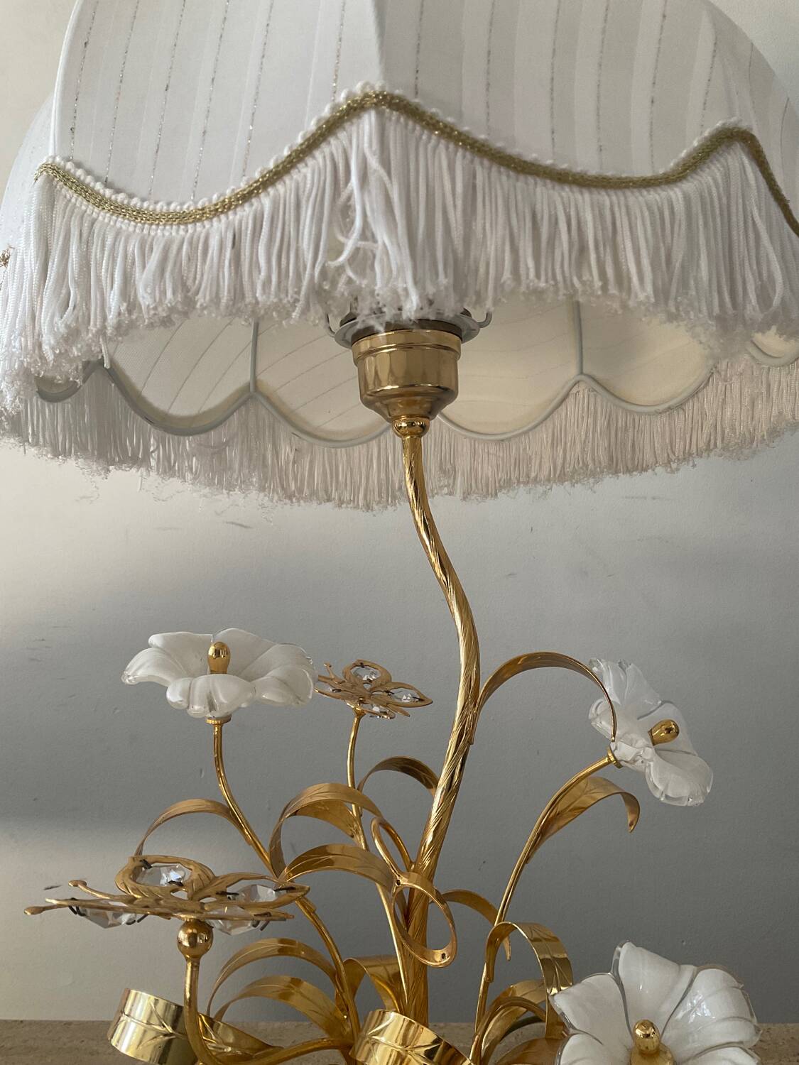 Vintage brass lamp with glass paste flower