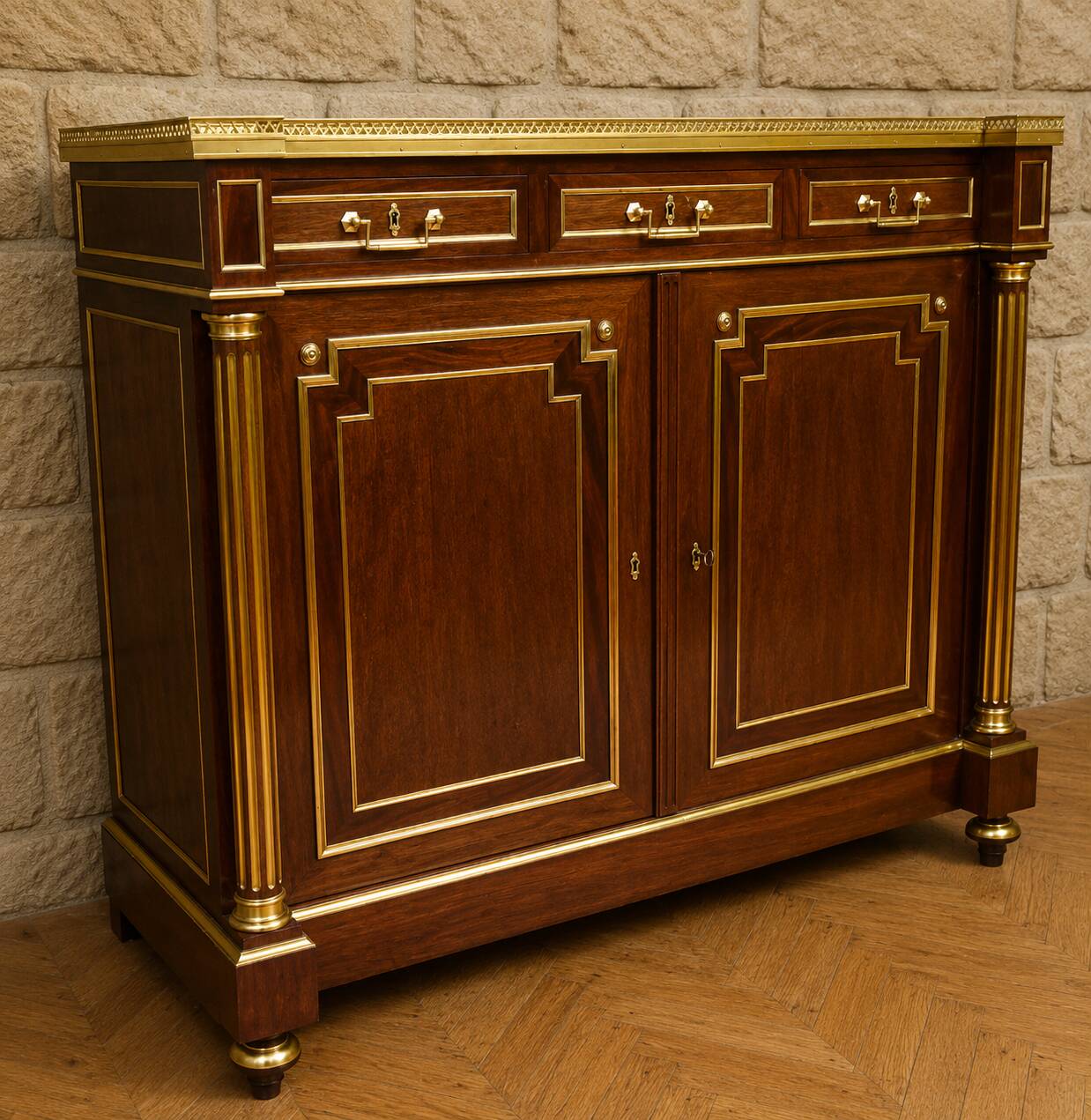 Important mahogany support table with gilded bronze – Marble top