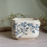 Old faience sugar bowl base with a patinated blue floral pattern from Digoin.